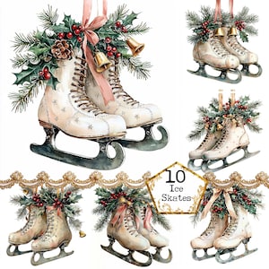 JPEG Watercolor Christmas Ice Skates Clipart Bundle Winter Sport Winter Clipart Instant Download Paper Crafts Junk Journal Scrapbooking