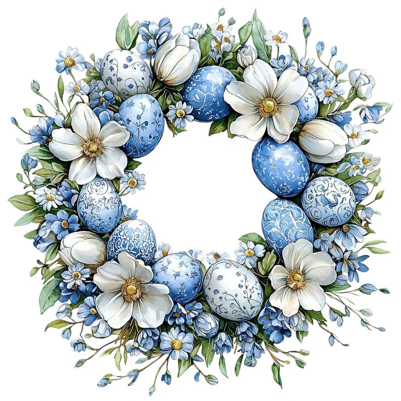 PNG + JPEG Watercolor Easter Wreath Clipart Bundle Easter Egg Spring ...