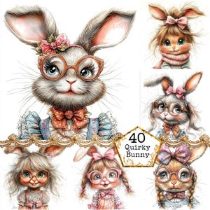 JPEG Watercolor Funny Rabbit Clipart Bundle Cute Bunny Clipart Quirky Bunny Clipart Instant Download Paper Crafts Junk Journal Scrapbooking