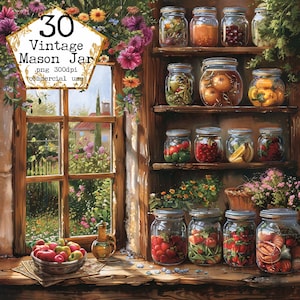 Shabby Chic Rustic Kitchen Clipart Bundle Mason Jars High Quality Watercolor JPGs Instant Download Paper Crafts Junk Journal Scrapbooking