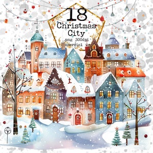 Aquarell Weihnachten Stadt Clipart Bundle Aquarell Haus wunderlich Stadt kommerzielle Sofort-Download Papier Handwerk Junk Journal Scrapbooking