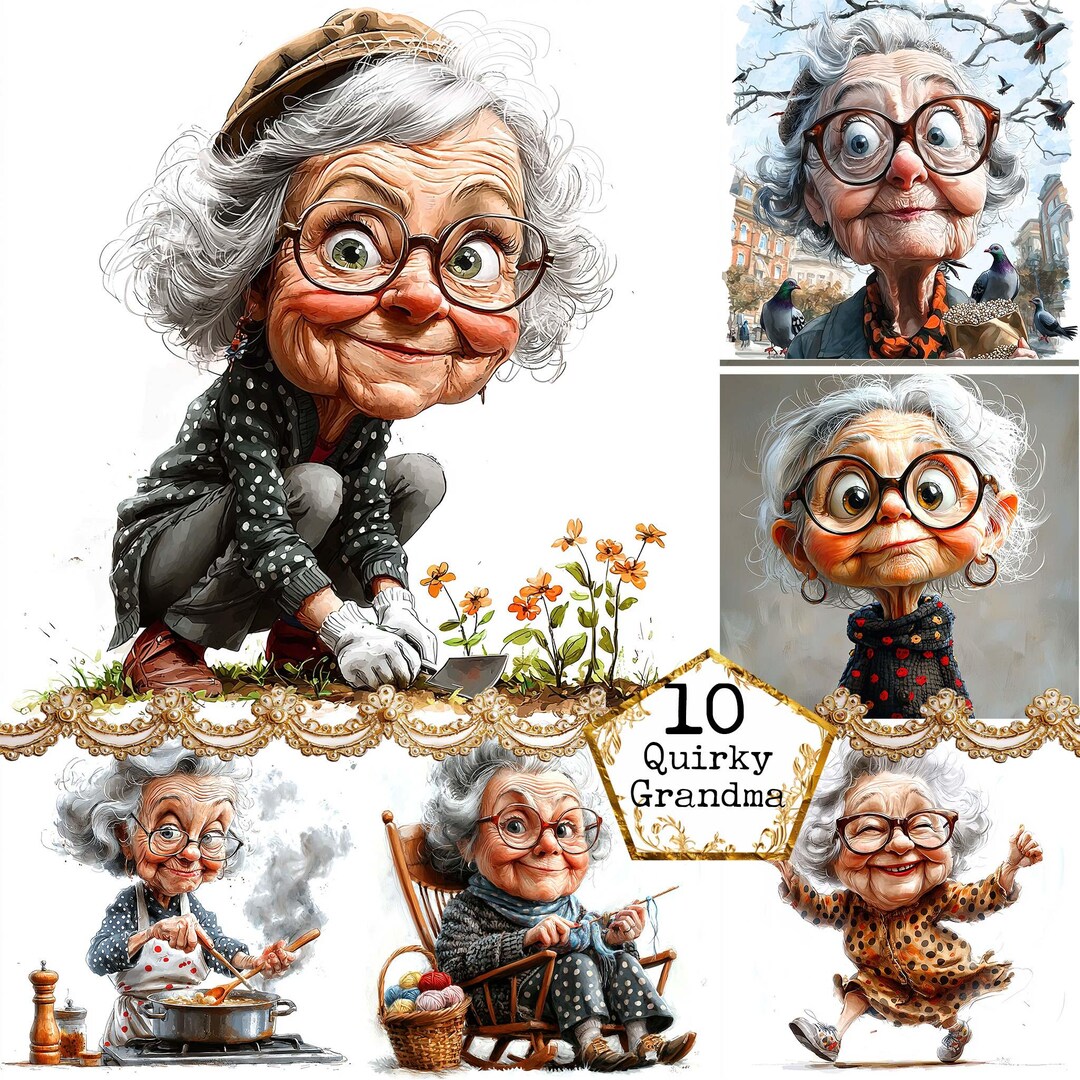 JPG Watercolor Senior Lady Day in a Life of Clipart Bundle Cozy Granny ...