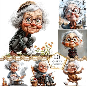 Paquete de imágenes prediseñadas de acuarela para el día de la señora mayor en una vida de JPG Abuela acogedora Uso comercial Descarga instantánea Manualidades en papel Diario basura Scrapbooking