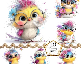 Whimsical Chicken - Watercolor JPEG Clipart Bundle Bird Instant Download Paper Crafts Junk Journal Scrapbooking