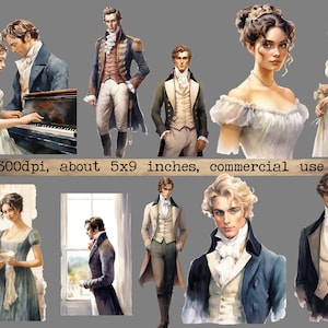 Watercolor Pride and Prejudice Clipart Bundle, Printable Jane Austen ...