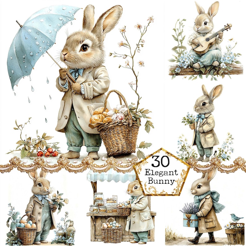 a painting of a rabbit holding an umbrella