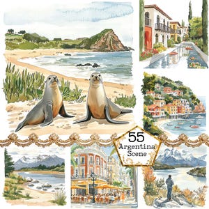 JPEG aquarel Argentinië clipart bundel land clipart stad clipart landschapskunst Instant Download papier ambachten ongewenste dagboek scrapbooking