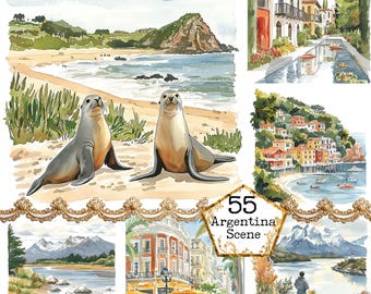 JPEG Akwarela Argentyna Clipart Bundle Clipart Kraju Clipart Miasta Krajobraz Sztuka Natychmiastowe pobieranie Papierowe Rękodzieło Dziennik śmieci Scrapbooking