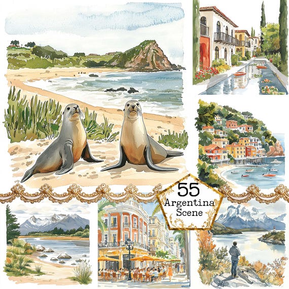 JPEG Watercolor Argentina Clipart Bundle Country Clipart City Clipart Landscape Art Instant Download Paper Crafts Junk Journal Scrapbooking