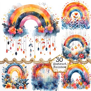 JPEG Watercolor Saturated Floral Abstract Rainbow Clipart Bundle Instant Download Paper Crafts Junk Journal Scrapbooking Commercial Use