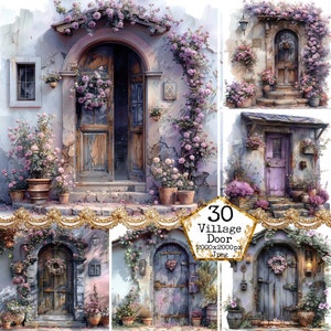 JPEG aquarel deur clipart bundel JPEG vintage dorpshuis clipart landschap Instant Download papier ambachten ongewenste dagboek scrapbooking