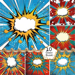 JPEG Comic Bursts Hintergrund Pop Art Comic-Stil Hintergründe Fantasy Retro Kulisse Sofort-Download Papier Handwerk Junk Journal Scrapbooking