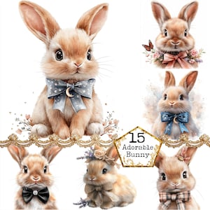JPEG Watercolor Spring Rabbit Clipart Bundle Cute Bunny Clipart Spring Flowers Art Instant Download Paper Crafts Junk Journal Scrapbooking