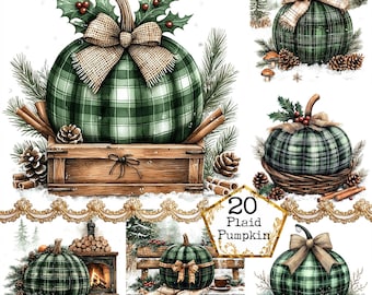JPEG Plaid Pumpkin Clipart Bundle Fall Graphics Autumn Harvest Halloween Clipart Instant Download Paper Crafts Junk Journal Scrapbooking