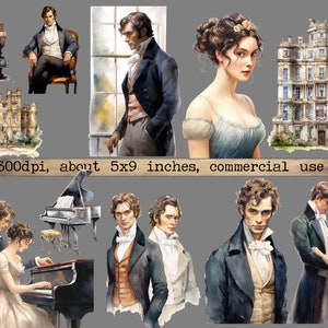 Watercolor Pride and Prejudice Clipart Bundle, Printable Jane Austen ...