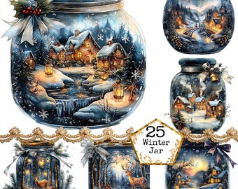 JPEG Winter Mason Jars Clipart Bundle Jars Illustration Fantasy Jars Commercial Use Instant Download Paper Crafts Junk Journal Scrapbooking