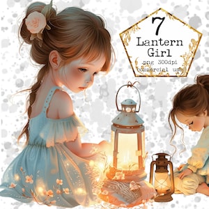Mädchen mit Laterne Clipart Bundle kleine Mädchen Illustration gemütlich Clipart kommerzielle Sofort-Download Papier Handwerk Junk Journal Scrapbooking