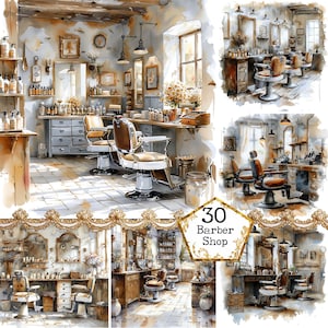 Aquarelle vintage salon de coiffure JPEG téléchargement immédiat salon de coiffure usage commercial rétro Clipart papier artisanat indésirable Journal Scrapbooking