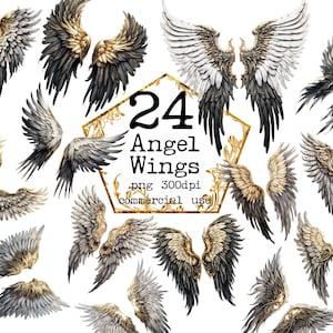 Aquarel engel vleugels PNG bundel engelachtige clipart 300dpi transparante achtergrond papier ambachten junk Journal scrapbooking digitale download POD
