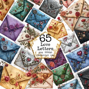 65 PNG acuarela vintage floral sobre clipart, ilustraciones antiguas de San Valentín Descarga instantánea artesanías de papel diario basura Scrapbooking