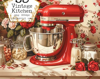 JPEG Shabby Chic Rustic Red Kitchen Clipart Bundle- 10 High Quality Watercolor JPGs Instant Download Paper Crafts Junk Journal Scrapbooking