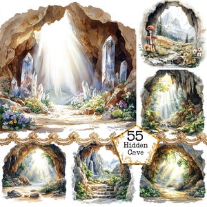 Bundle de cliparts de grottes de cristal aquarelle JPG effrayant Clipart horreur des cliparts Art mystique Téléchargement instantané Paper Craft Junk Journal Scrapbooking