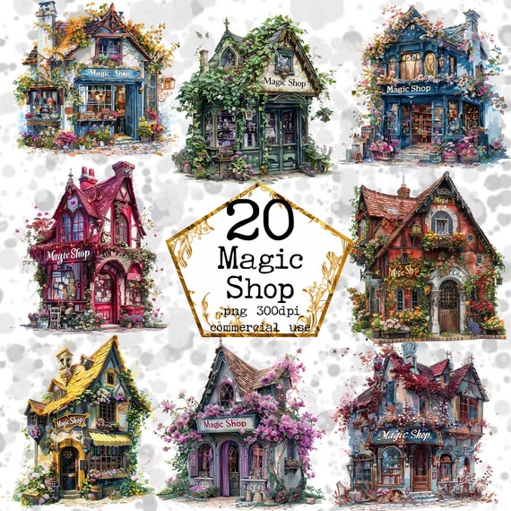 Magic Shops Watercolor Clipart Magical Mystical art Fantasy clipart Witchcraft Bundle PNG Shop front  Paper Crafts Junk Journal Scrapbooking