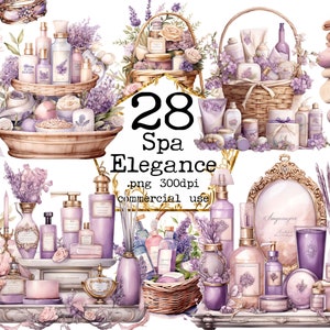 Lavande Spa Clipart Bundle Aquarelle Spa Paniers PNG Beauté Jour Clipart Self Love Love Yourself Cosmétique Clipart Papier Artisanat Junk Journal