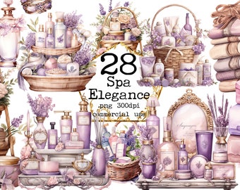 Lavender Spa Clipart Bundle Watercolor Spa Baskets PNG Beauty Day Clipart Self Love Love Yourself Cosmetic Clipart Paper Crafts Junk Journal