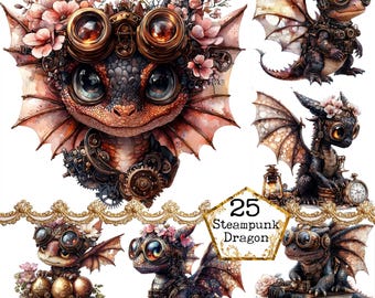 JPEG Steampunk Dragons Watercolor Clipart, Fantasy Dragons JPEG, Magical Fairytale  Instant Download Paper Crafts Junk Journal Scrapbooking