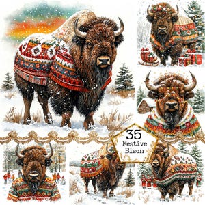 JPEG Watercolor Christmas Byson Clipart Bundle Winter Byson Portrait Clipart Instant Download Paper Crafts Junk Journal Scrapbooking