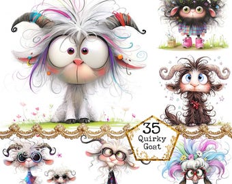 JPEG Whimsical Goat Clipart Bundle Quirky Goat Clipart Funny Goat Clipart Farm Animal Instant Download Paper Craft Junk Journal Scrapbooking