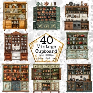 Watercolor Vintage Cupboards Clipart Bundle Antique Kitchen Clipart Commercial Use Instant Download Paper Crafts Junk Journal Scrapbooking
