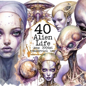PNG grand aquarelle aliens bundle Clipart, clipart OVNI, vaisseau spatial, planètes, armes, générateur d'énergie, ensemble d'images clipart, usage Commercial,