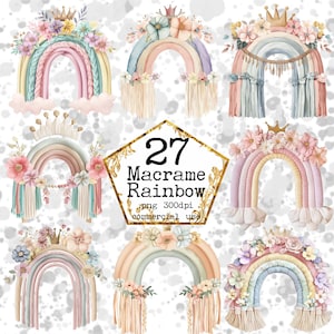 Macrame Rainbow Clipart Bundle Pastel Color Rainbow Commercial Use Sublimation PNG Instant Download Paper Crafts Junk Journal Scrapbooking