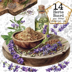 PNG Herbs Board Clipart Bundle PNG Watercolor Cooking PNG Commercial Use Instant Download Paper Crafts Junk Journal Scrapbooking