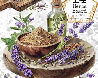 PNG Hierbas Tablero Clipart Paquete PNG Acuarela Cocina PNG Uso Comercial Descarga Instantánea Papel Artesanía Junk Journal Scrapbooking