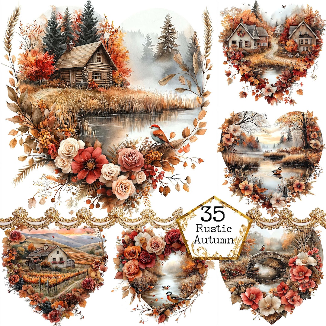 Jpeg Fall JPEG Autumn Landscape Clipart Bundle Watercolor Clipart Fall Clipart ...