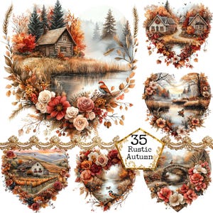 Ensemble de cliparts JPEG paysage d'automne aquarelle Clipart automne Clipart automne en forme de coeur Sublimation travaux manuels en papier Junk Journal Scrapbooking