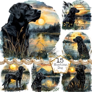 JPEG Chasseur chien Illustration Clipart chasse Clipart coucher de soleil Clipart chasseur chien Téléchargement instantané Paper Craft Junk Journal Scrapbooking