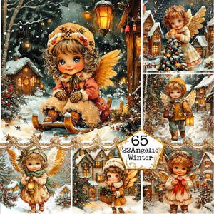 JPEG Carino Vintage Natale Angelo Grafica Natale Clipart Natale Illustrazioni Natale Download immediato Carta Artigianato Junk Journal Scrapbooking
