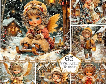 JPEG Cute Vintage Christmas Angel Graphics Christmas Clipart Christmas Illustrations Instant Download Paper Crafts Junk Journal Scrapbooking
