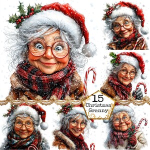 JPEG aquarela Natal Vovó Clipart Pacote Senhora Santa Engraçado Vovó Clipart Download instantâneo Papel Artesanato Junk Journal Scrapbooking