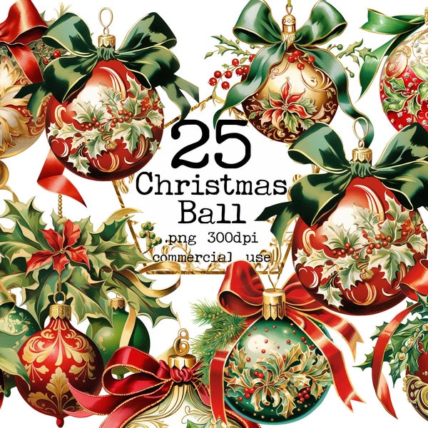Christmas balls Clipart Bundle Christmas Ornament Clipart Instant Download Christmas Bundle Commercial Use Gold Glitter Christmas Ball