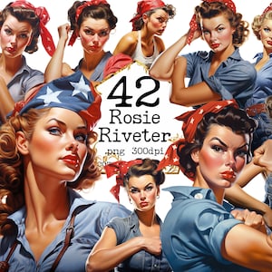 Rosie The Riveter Bundle Clipart PNG, Starke Frau PNG, Rosie The Riveter, Girl Power PNG, wir schaffen das - digitaler Download, kommerzielle Nutzung