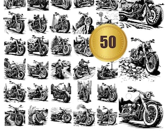 50 Motorcycle Svg Bundle svg dxf eps pdf ai png, Motorcycle Silhouette Vector Image, SVG Shirt Design Cut File Harley Davidson For Cricut