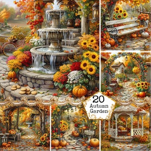 JPEG Outono clipart - Aquarela Abóbora Colheita Jardim Halloween Outono Jardim Colheita de Abóbora JPEG Papel Artesanato Junk Journal Scrapbooking