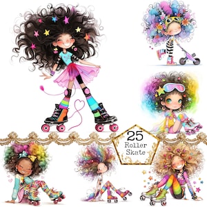 JPG Quirky Roller Skater Girl Clipart Bundle Skating Clipart Whimsical Clipart Bundle Instant Download Paper Craft Junk Journal Scrapbooking