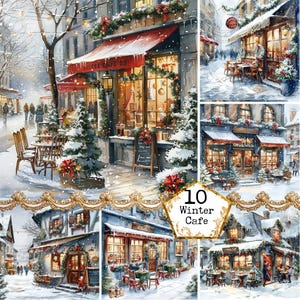 JPEG acuarela Winter Cafe Memory Book Fondos Tiny Alley Clipart Street Clipart Descarga instantánea Paper Craft Junk Journal Scrapbooking