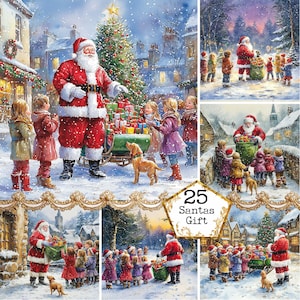JPEG Natal Papai Noel Presentes Gráficos Árvore de Natal Vila de Natal Arte Download instantâneo Papel Artesanato Junk Journal Scrapbooking